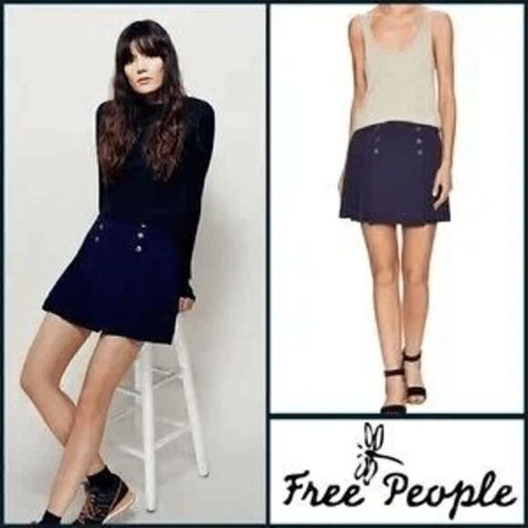 FREE PEOPLE Womens Skirt Sz 4 Lovers Lane Indigo Navy‎ Blue Pleated Mini - Picture 1 of 13